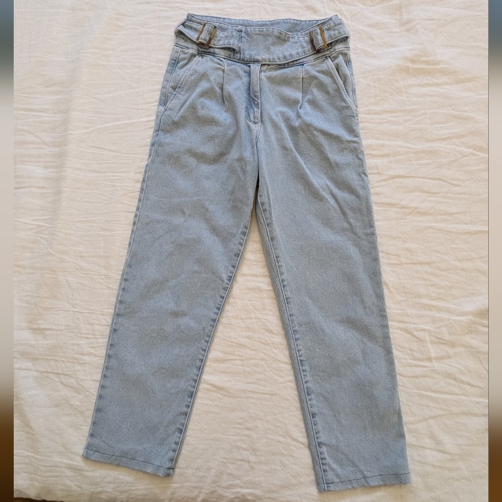 Sezane High Waisted Buckle Detail Jeans